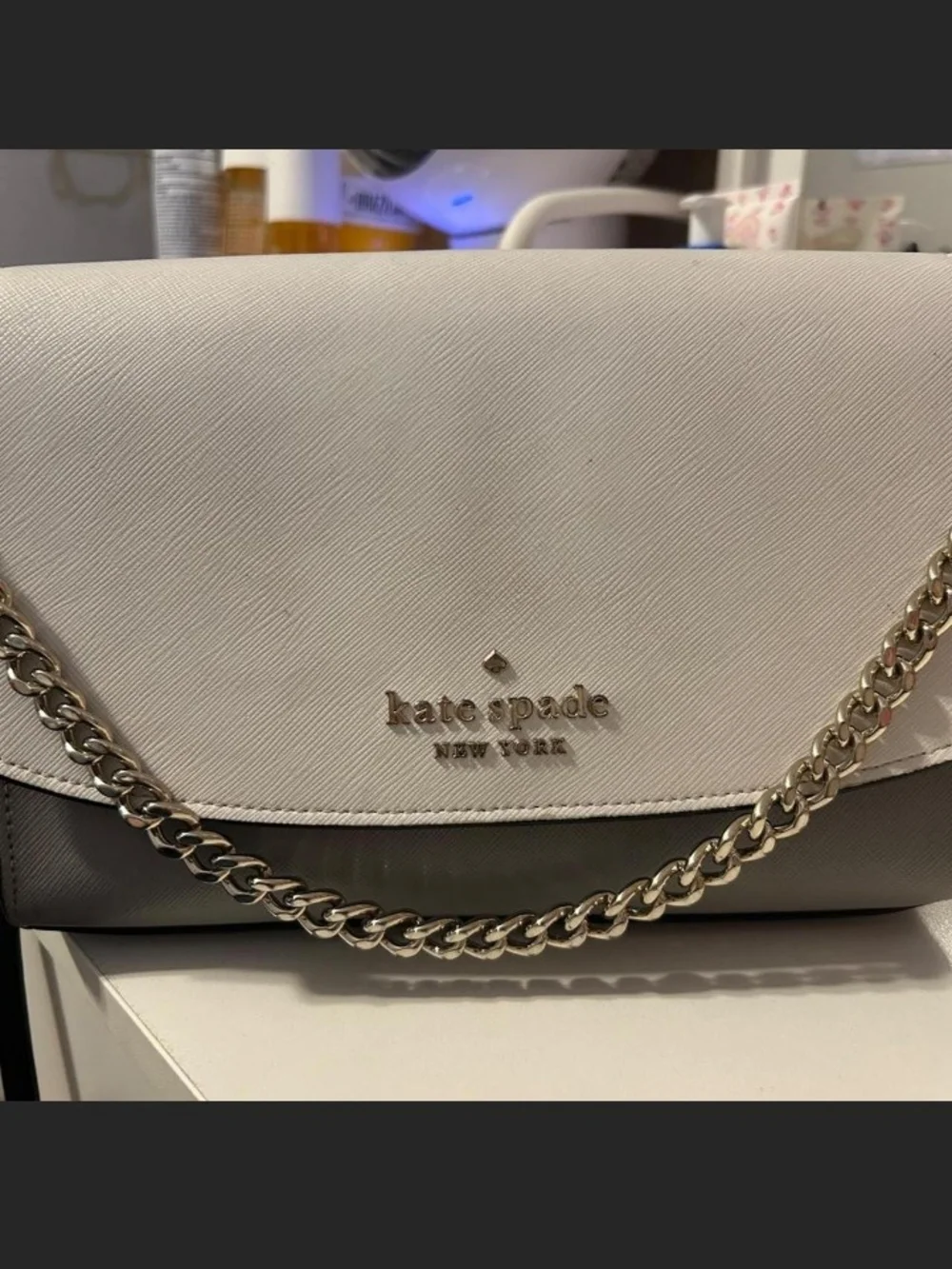 kate spade White Saffiano Crossbody Bag with Matching Card Wallet